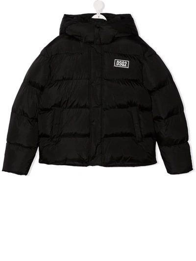 Dsquared2 Teen Padded Logo-patch Jacket In Nero