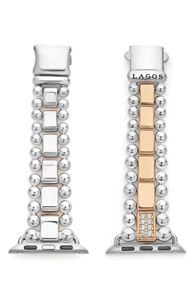 Lagos Smart Caviar 18k Rose Gold & Sterling Silver Single Diamond Apple Watch Bracelet, 38-44mm In Silver/rose Gold