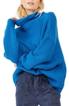 Free People Swim Too Deep Turtleneck Sweater In Mykonos Blue