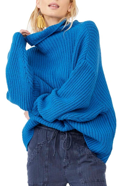Free People Swim Too Deep Turtleneck Sweater In Mykonos Blue