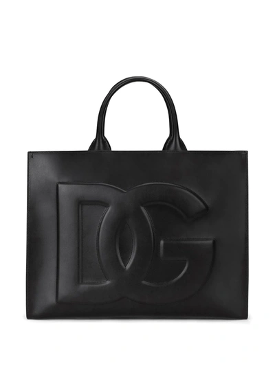 Dolce & Gabbana Logo Embossed Tote Bag In Black