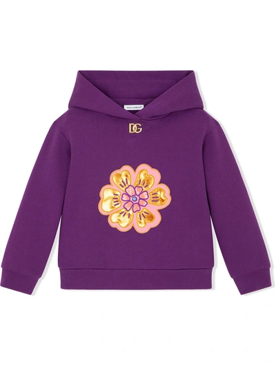 Dolce & Gabbana Kids' Floral Appliqué Hoodie In Purple