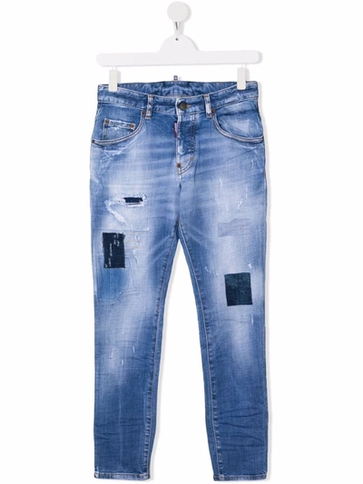 Dsquared2 Teen Slim-fit Ripped Jeans In Blue