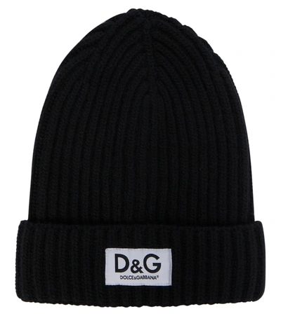 Dolce & Gabbana Kids' Logo Label Rib Wool Beanie In Black