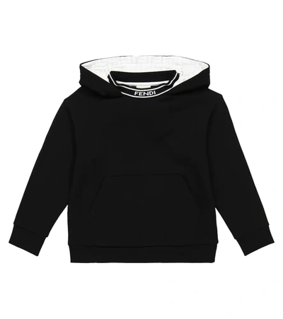Fendi Teen Logo-collar Hooded Sweatshirt In Black