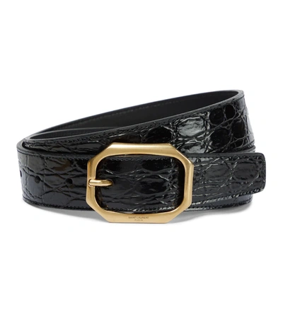 Saint Laurent Croc-effect Patent-leather Belt In Nero