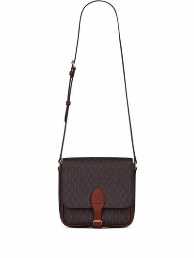 Saint Laurent Le Monogramme Medium Buckle Satchel In Monogram Brown Canvas And Smooth Leather In Black