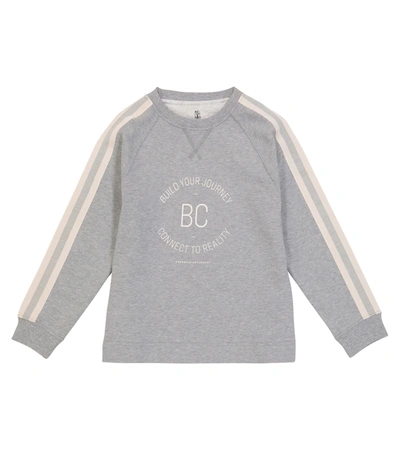 Brunello Cucinelli Babies' Logo Cotton Jersey Sweatshirt In Grey
