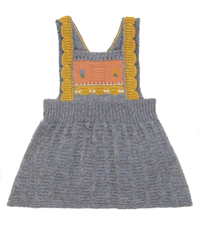 Gucci Babies' Embroidered Intarsia-knit Wool Dress In Grey