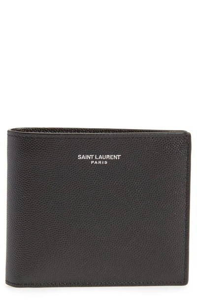 Saint Laurent Pebble Grain Leather Wallet In Storm