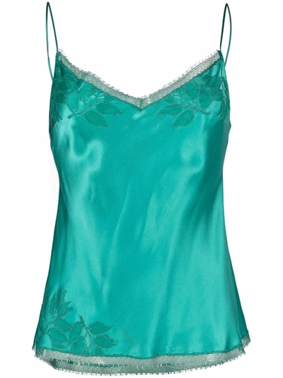 Carine Gilson Embroidered Silk Camisole Top In Green
