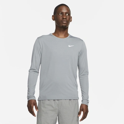 Nike Men's Miler Dri-fit Uv Long-sleeve Running Top In Smoke Grey/ Silver