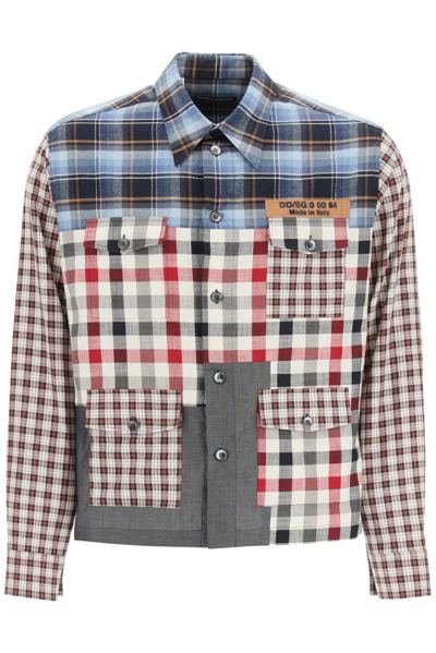 Dolce & Gabbana Check Patchwork Multi-pocket Shirt In Blue,red,white