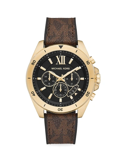 Michael Kors Brecken Goldtone Stainless Steel & Pvc Logo-print Strap Chronograph Watch In Brown/gold