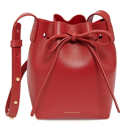 Mansur Gavriel Mini Mini Saffiano Leather Bucket Bag In Red