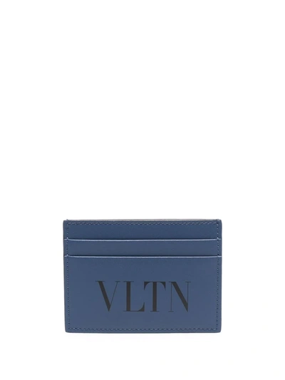 Valentino Garavani Logo-print Two-tone Cardholder In Blau