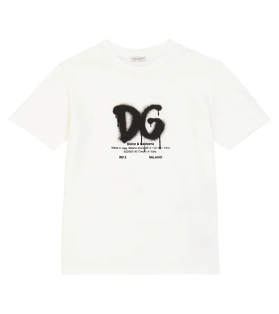 Dolce & Gabbana Kids' Boy's Drip Logo Cotton T-shirt In White