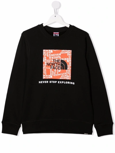 The North Face Kids' Long-sleeved Slogan-detail Logo Sweatshirt In Black