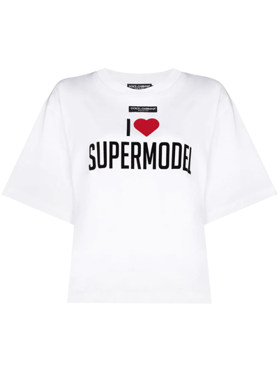 Dolce & Gabbana I Love Supermodel Printed Cotton T-shirt In White
