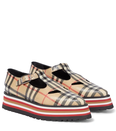Burberry 45mm Aldwych Pointy Leather Check Wedges In Neutrals