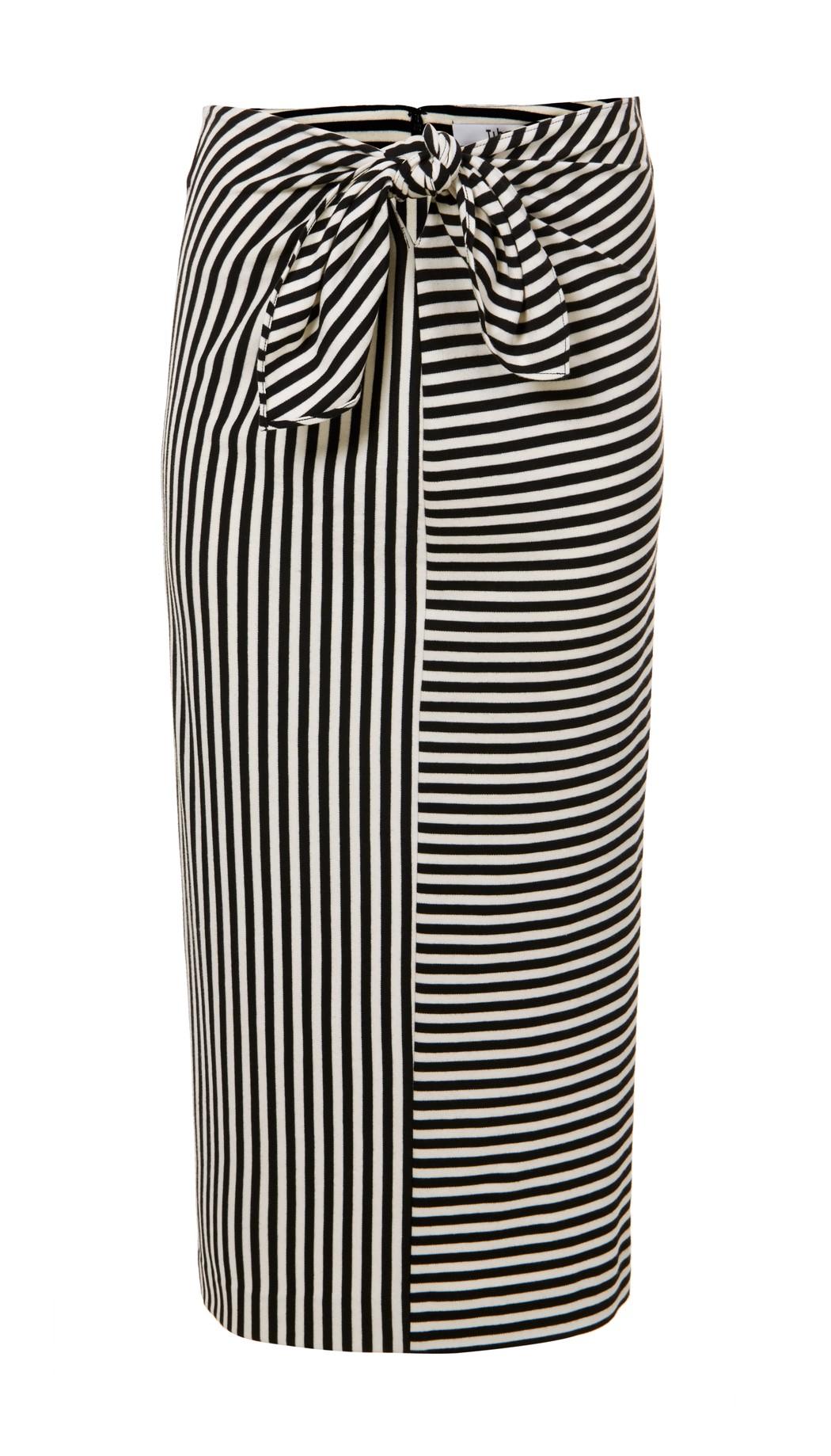 Tibi Ren Stripe Tie Front Skirt In Black/ivory Multi | ModeSens