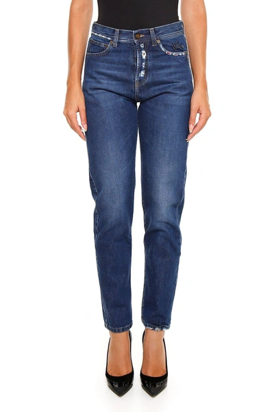Saint Laurent Embroidered Jeans In Sugar Paper-neroblu