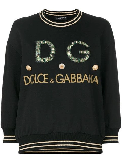 Dolce & Gabbana Embellished Logo Sweatshirt In Neronero