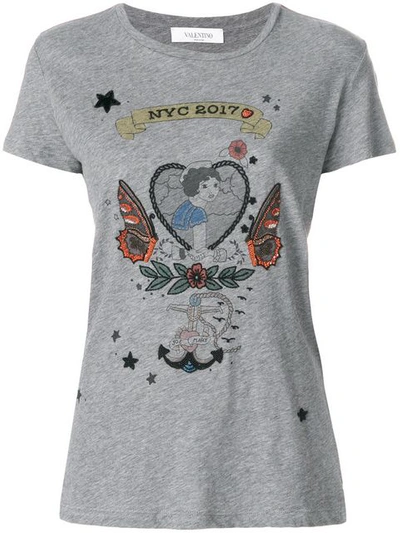 Valentino Embellished Cotton Jersey T-shirt In Grey