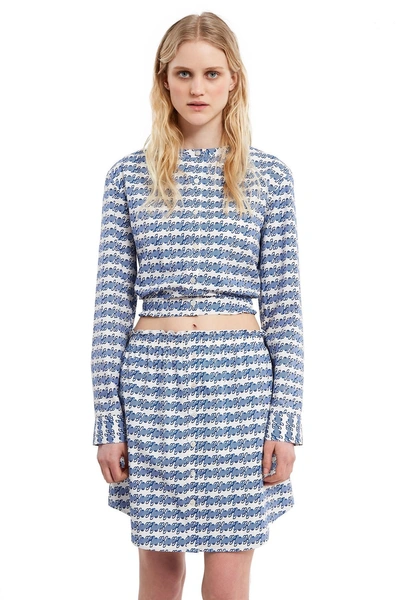 Opening Ceremony Printed Cropped Long-sleeve Button-down - Blue Multi