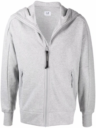 C.p. Company Raised Fleece Zip-up Hoodie In Grey