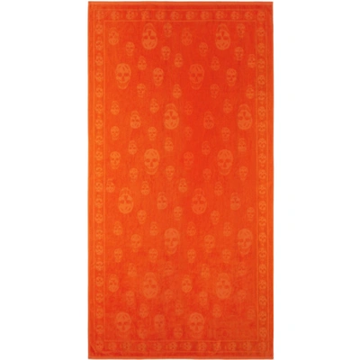 Alexander Mcqueen Orange Skull Beach Towel In 7500 Orange