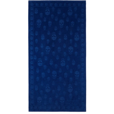 Alexander Mcqueen Blue Skull Beach Towel In 4300 Royal