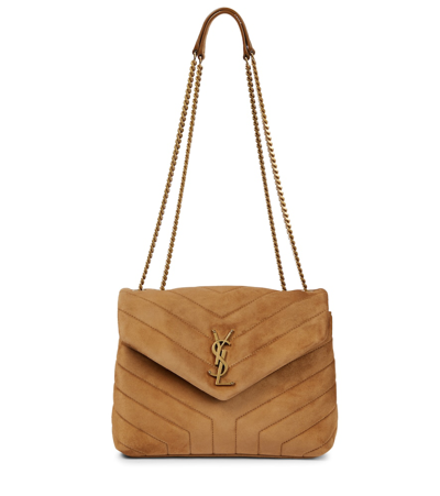 Saint Laurent Womens Tan Loulou Small Suede Shoulder Bag