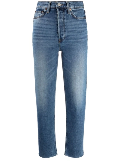Re/done 70s Stove Pipe High-rise Straight Crop Jeans In Mid 70s