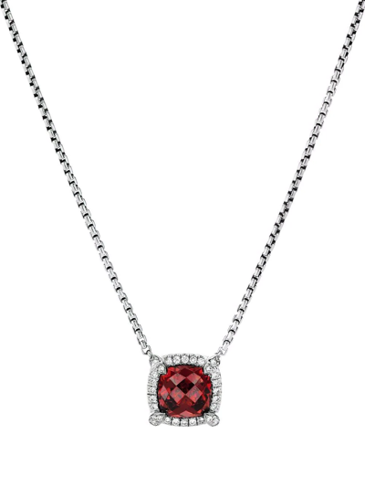 David Yurman Châtelaine 纯银小号红榴石钻石吊饰项链 In Garnet