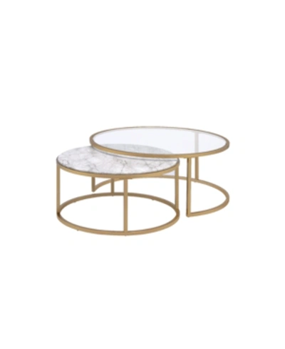 Acme Furniture Shanish 2-piece Nesting Table Set In Faux Marble And Gold-tone
