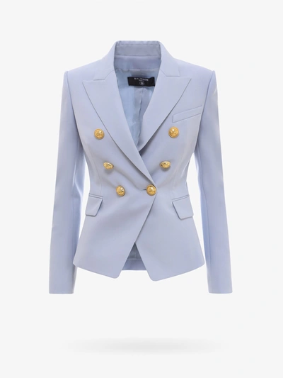 Balmain 8 Button Pique Blazer In Pale Blue 