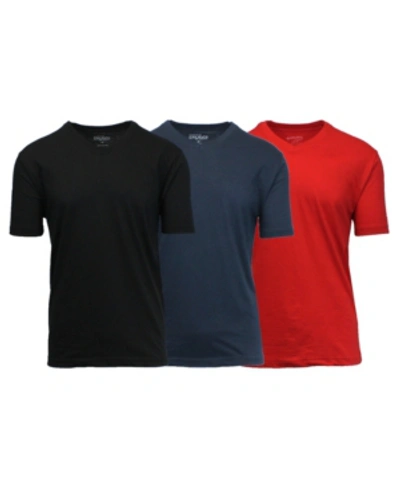 Galaxy By Harvic Men's Short Sleeve V-neck T-shirt, Pack Of 3 In Charcoal -red-navy