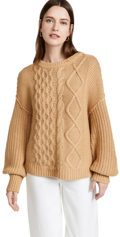 Free People Dream Cable Crewneck Sweater