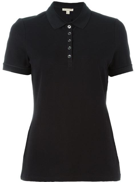Burberry Check Trim Stretch Cotton Pique Polo Shirt In Black | ModeSens