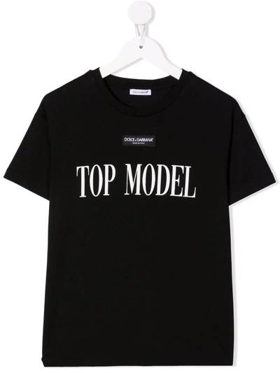 Dolce & Gabbana Kids' Top Model-print Round Neck T-shirt In Black