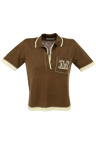 Max Mara Sweater With Collar And Monogram In Brown