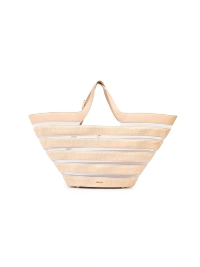 Cult Gaia Laszlo Woven Cotton-blend, Mesh And Leather Tote In Beige