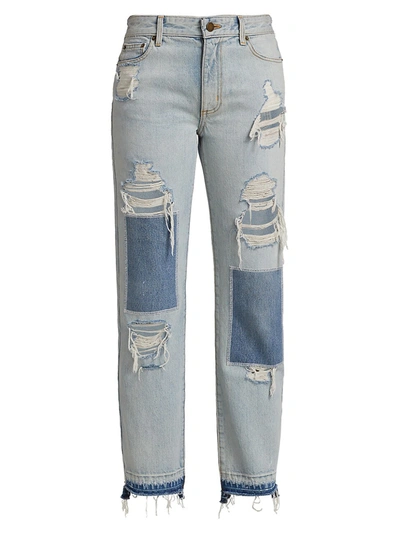 Monse Distressed Patch Straight Leg Jeans In Indigo