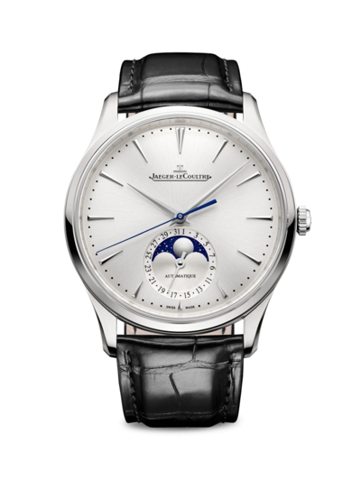 Jaeger-lecoultre Master Ultra Thin Automatic Moon-phase 39mm Stainless Steel And Alligator Watch, Ref. No. 1368430 In White