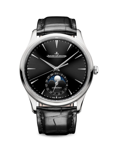 Jaeger-lecoultre Master Ultra Thin Automatic Moon-phase 39mm Stainless Steel And Alligator Watch, Ref. No. 1368471 In Black