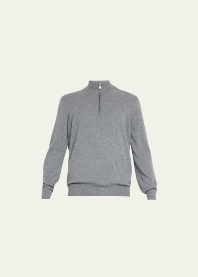 Brunello Cucinelli Men's Wool & Cashmere Quarter Zip Sweater In Med Grey