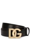 Dolce & Gabbana Leather Belt With Dg Logo In Nero