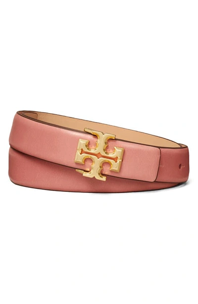 Tory Burch Kira Logo Leather Belt In Pink Magnolia