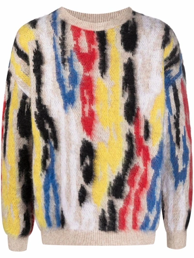 Saint Laurent Men's Abstract Multicolor Leopard Sweater